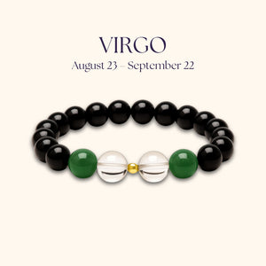 ROMALI Virgo Zodiac Beaded Bracelet – Clear Quartz & Green Jade August 23 – September 22