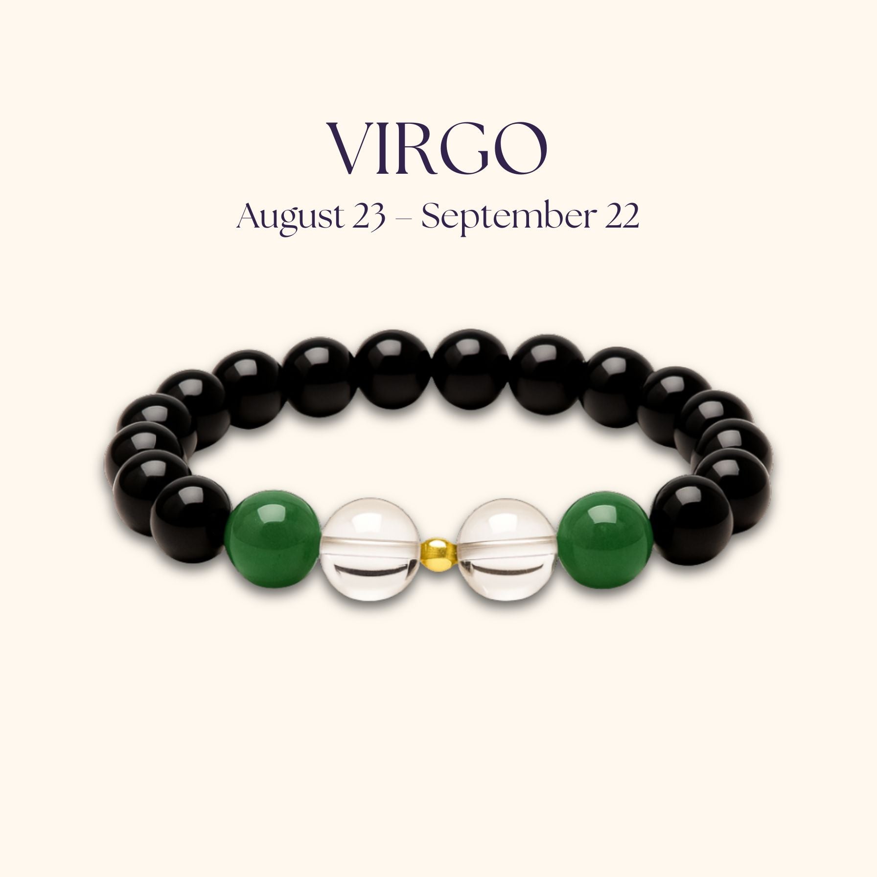ROMALI Virgo Zodiac Beaded Bracelet – Clear Quartz & Green Jade August 23 – September 22