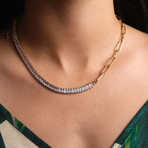 Gold-Plated Cubic Zirconia & Paperclip Chian Necklace - ROMALI