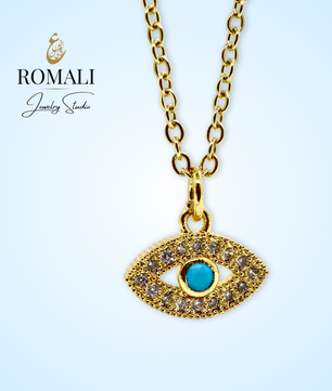 18k Gold-Plated Dainty Evil Eye Pendant Necklace - ROMALI