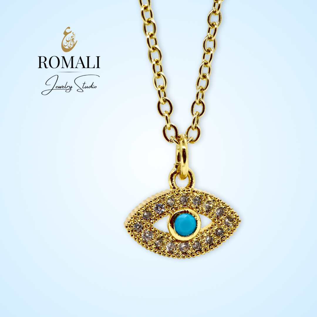 18k Gold-Plated Dainty Evil Eye Pendant Necklace