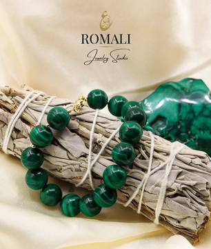 18k Gold-Plated Natural Malachite 10mm Bracelet - ROMALI