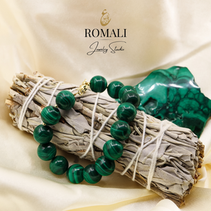 18k Gold-Plated Natural Malachite 10mm Bracelet