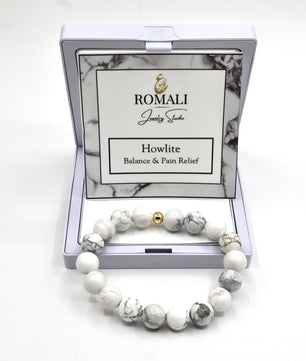 ROMALI Natural Howlite Beaded Bracelet - Stone of Balance 10mm - ROMALI