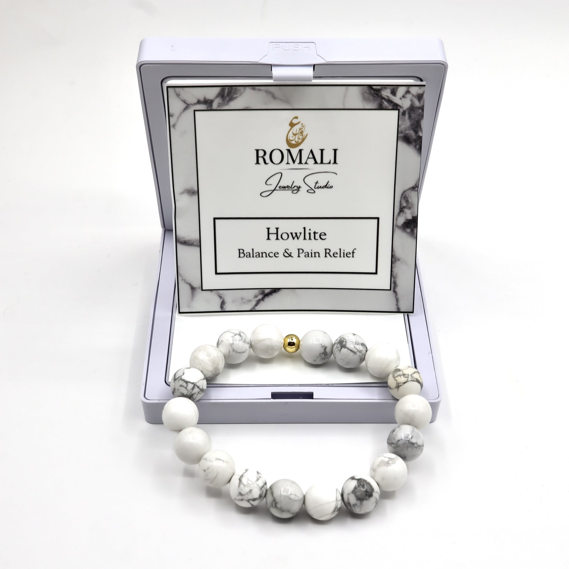 ROMALI Natural Howlite Beaded Bracelet - Stone of Balance 10mm - ROMALI