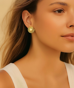 ROMALI 18K Gold-Plated Swirl Pearl Stud Earrings - ROMALI