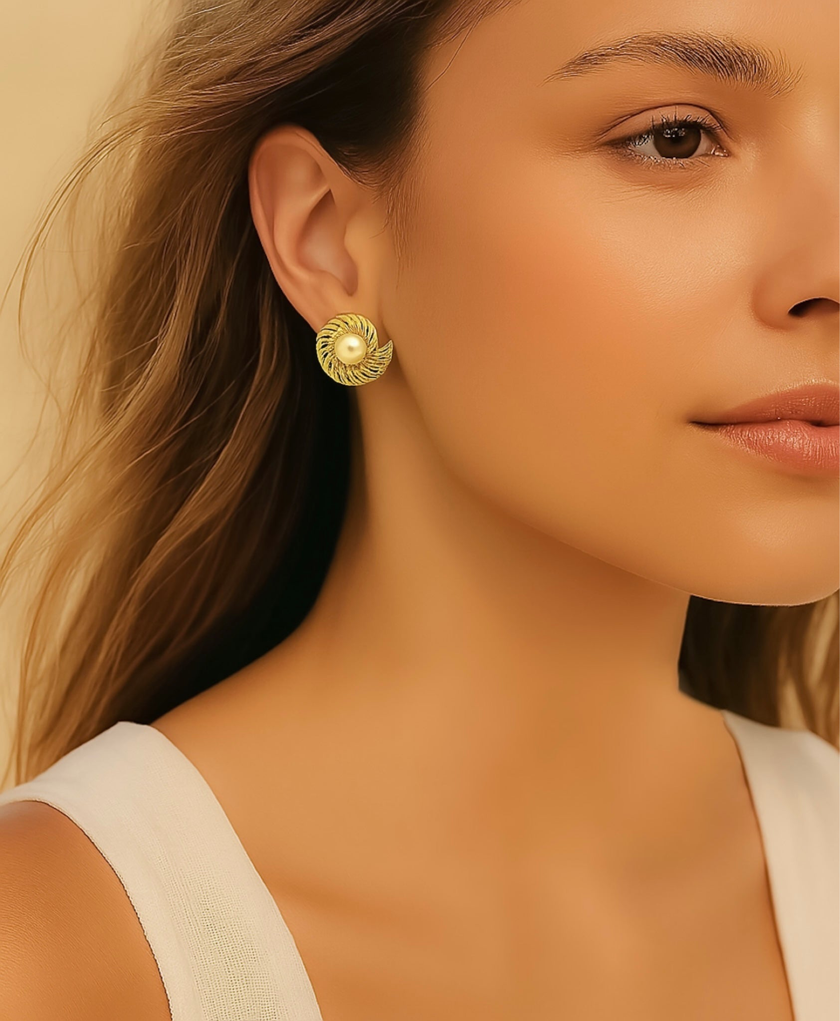 ROMALI 18K Gold-Plated Swirl Pearl Stud Earrings - ROMALI