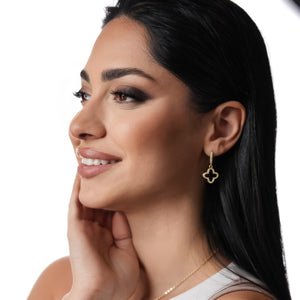 ROMALI 18K Gold-Plated Crystal Clover Hoop Dangle Earrings - ROMALI