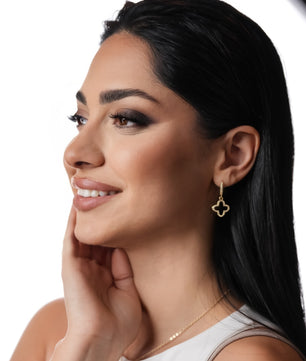 ROMALI 18K Gold-Plated Crystal Clover Hoop Dangle Earrings - ROMALI