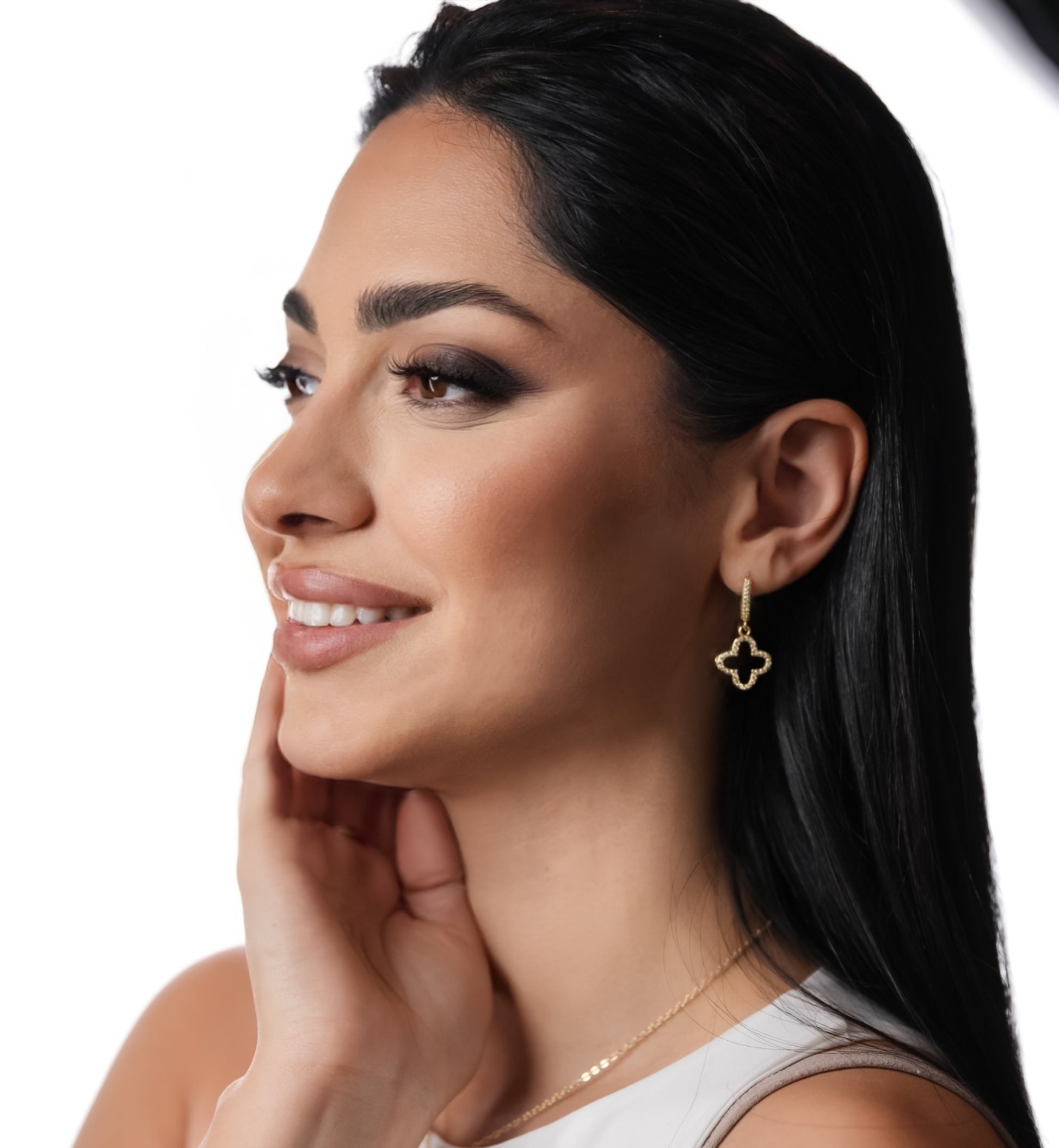 ROMALI 18K Gold-Plated Crystal Clover Hoop Dangle Earrings - ROMALI