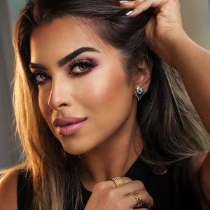 ROMALI 18k Gold-Plated Teardrop Evil Eye Stud Earrings with Blue Crystals - ROMALI