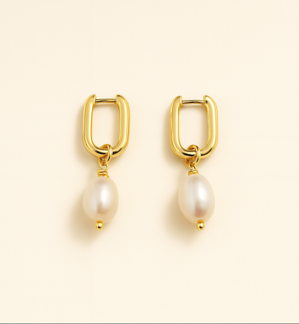 ROMALI 18K Gold-Plated Golden Pearl Hoop Earrings - ROMALI