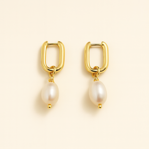 ROMALI 18K Gold-Plated Golden Pearl Hoop Earrings - ROMALI