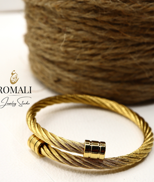 ROMALI 18K Gold-Plated Golden Cable Bracelet- Adjustable Bangle - ROMALI