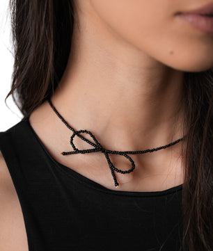 Romali 18K Gold-Plated Black Beaded Bowtie Choker - ROMALI