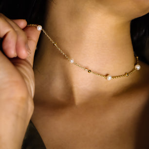 18k Gold-Plated Dainty Floating Pearl Necklace