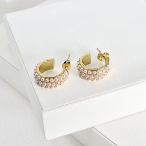 ROMALI 18K Gold-Plated Mini Pearl Cluster Hoop Earrings - ROMALI