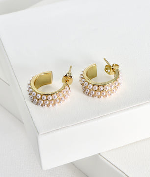 ROMALI 18K Gold-Plated Mini Pearl Cluster Hoop Earrings - ROMALI