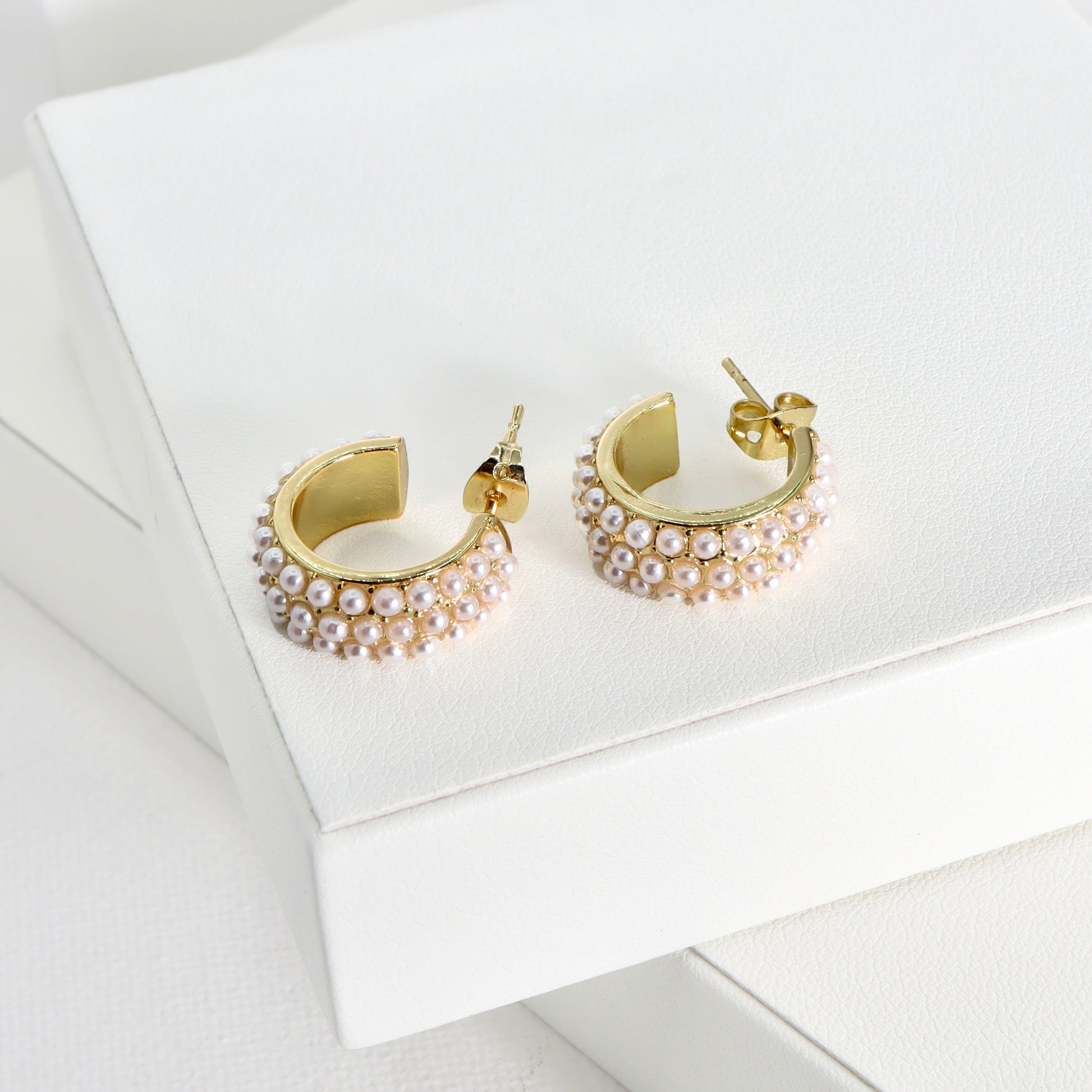 ROMALI 18K Gold-Plated Mini Pearl Cluster Hoop Earrings - ROMALI