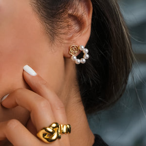 ROMALI 18k Gold-Plated Rose and Pearl Hoop Earrings - ROMALI