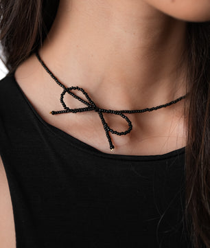 Romali 18K Gold-Plated Black Beaded Bowtie Choker - ROMALI