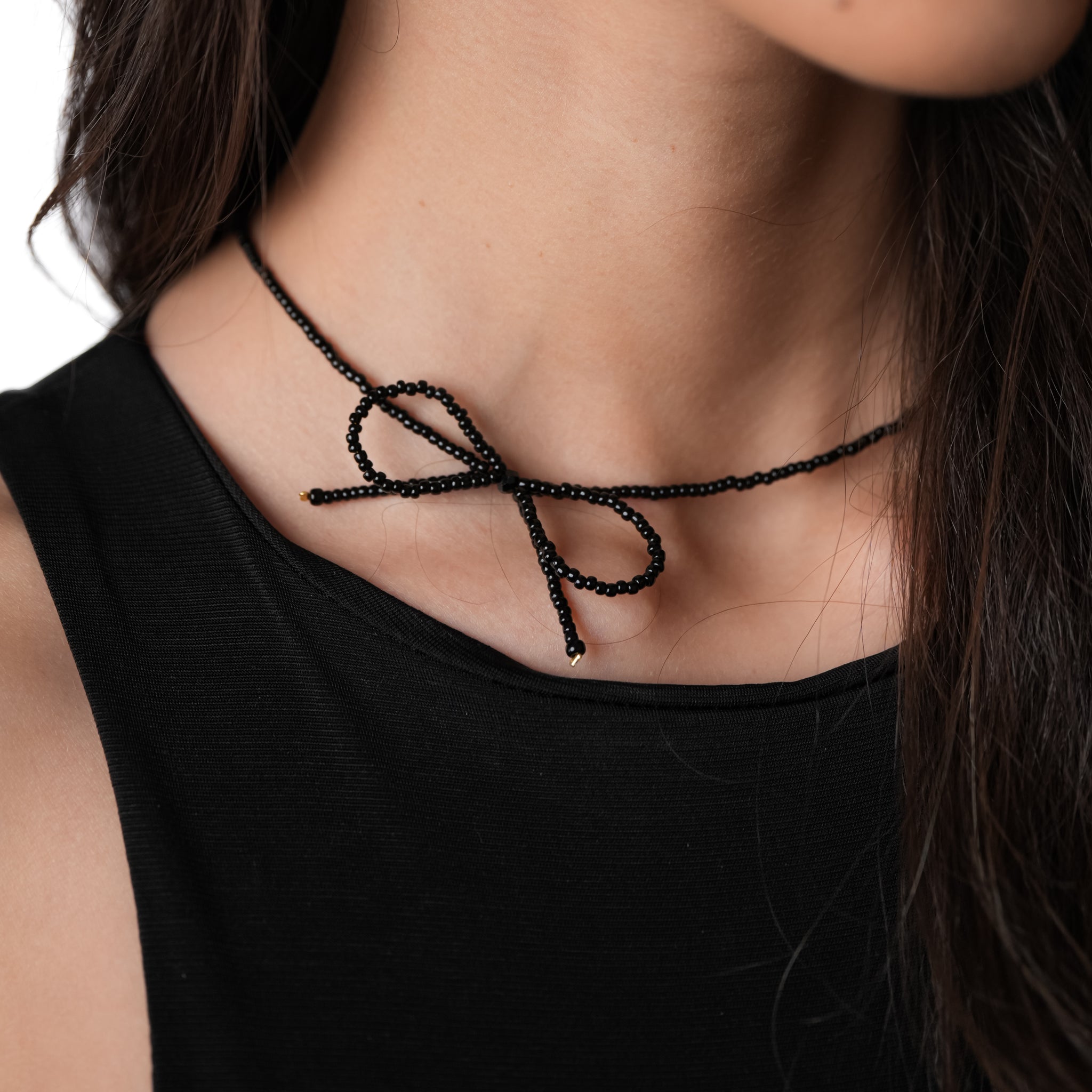 Romali 18K Gold-Plated Black Beaded Bowtie Choker - ROMALI