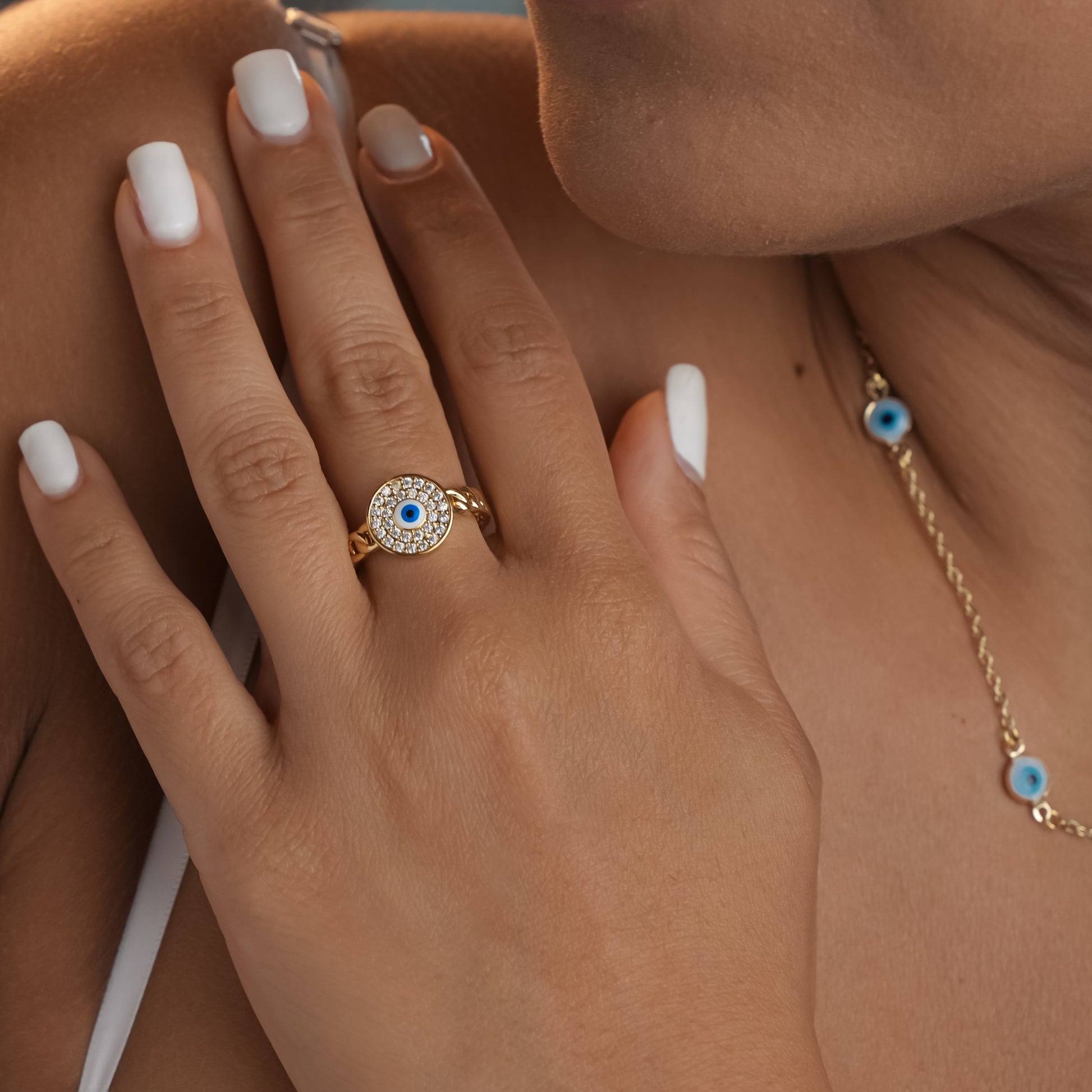 ROMALI 18K Gold-Plated Evil Eye Adjustable Ring - ROMALI