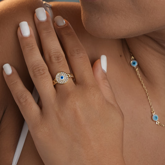 ROMALI 18K Gold-Plated Evil Eye Adjustable Ring - ROMALI