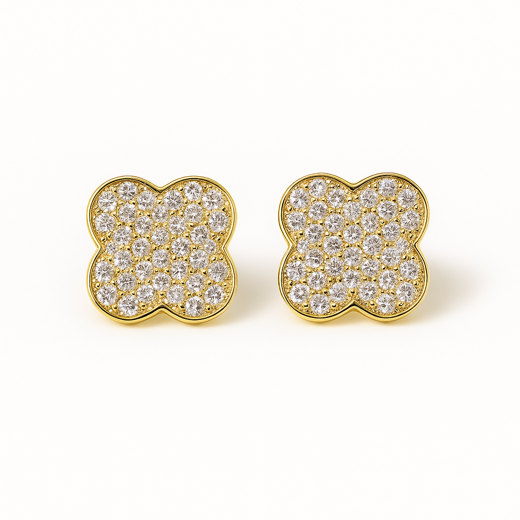ROMALI 18K Gold-Plated Shiny Clover Stud Earrings - ROMALI