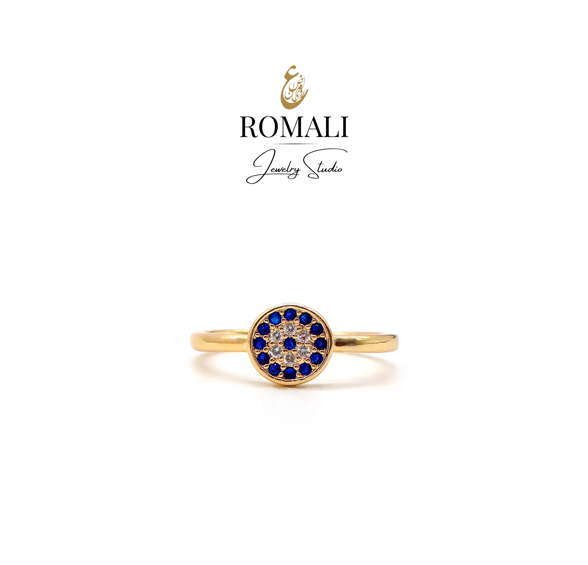 ROMALI 18K Gold Plated Evil Eye Round Crystal Ring