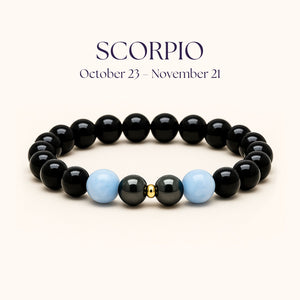 ROMALI Scorpio Zodiac Beaded Bracelet - Aquamarine & Hematite October 23 – November 21