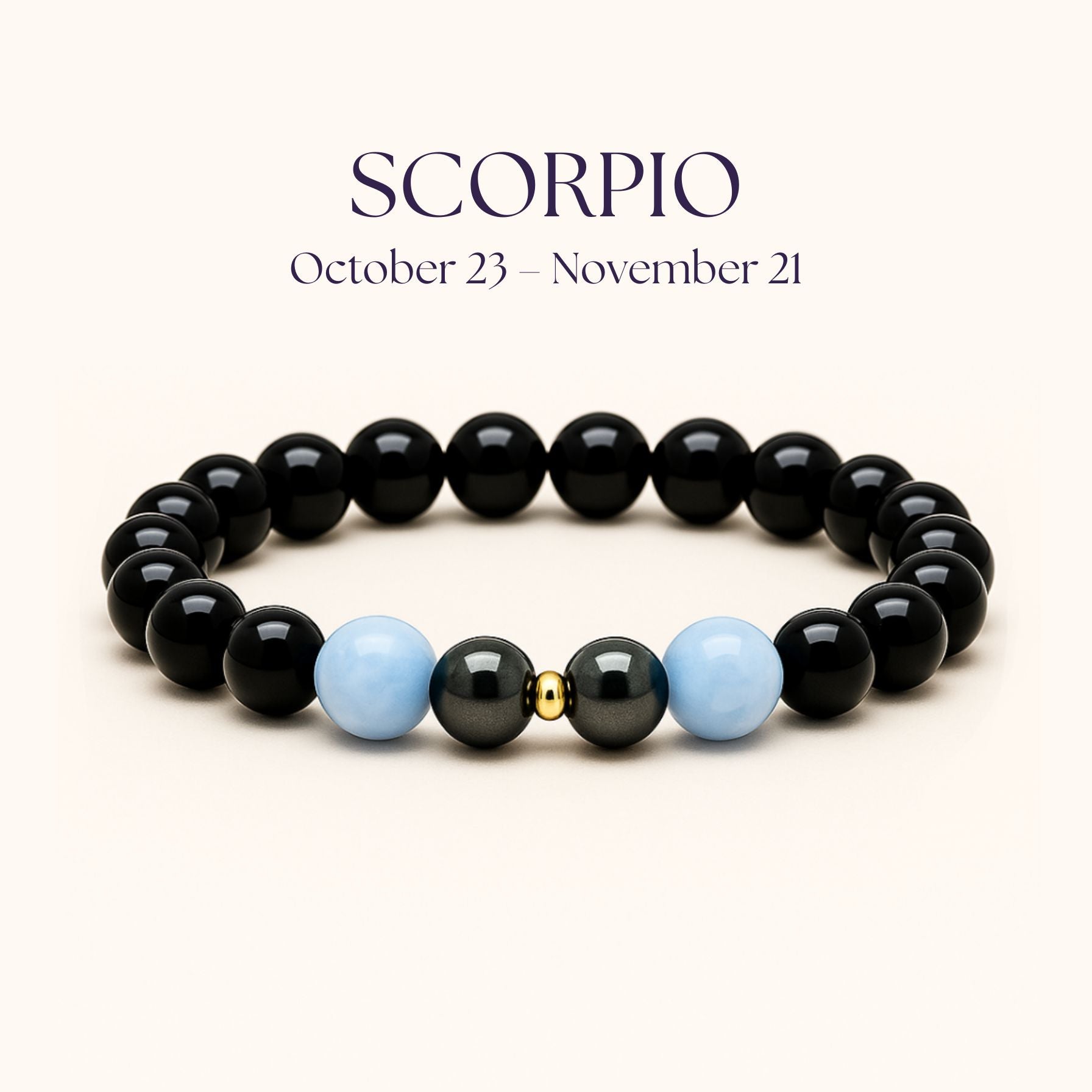 ROMALI Scorpio Zodiac Beaded Bracelet - Aquamarine & Hematite October 23 – November 21