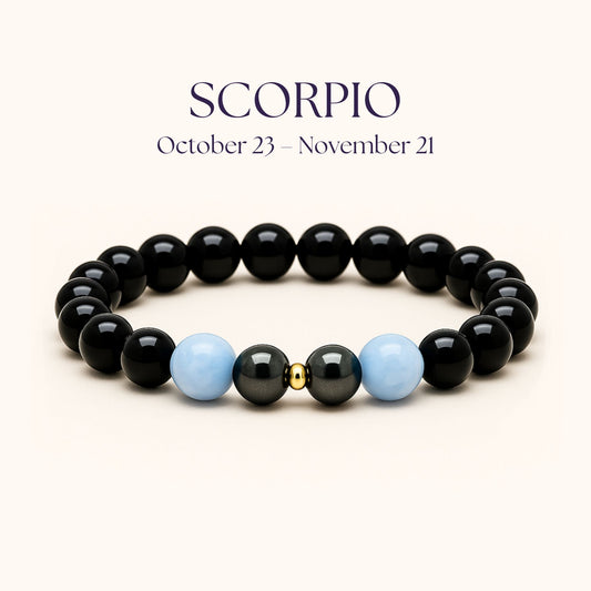 ROMALI Scorpio Zodiac Beaded Bracelet - Aquamarine & Hematite October 23 – November 21
