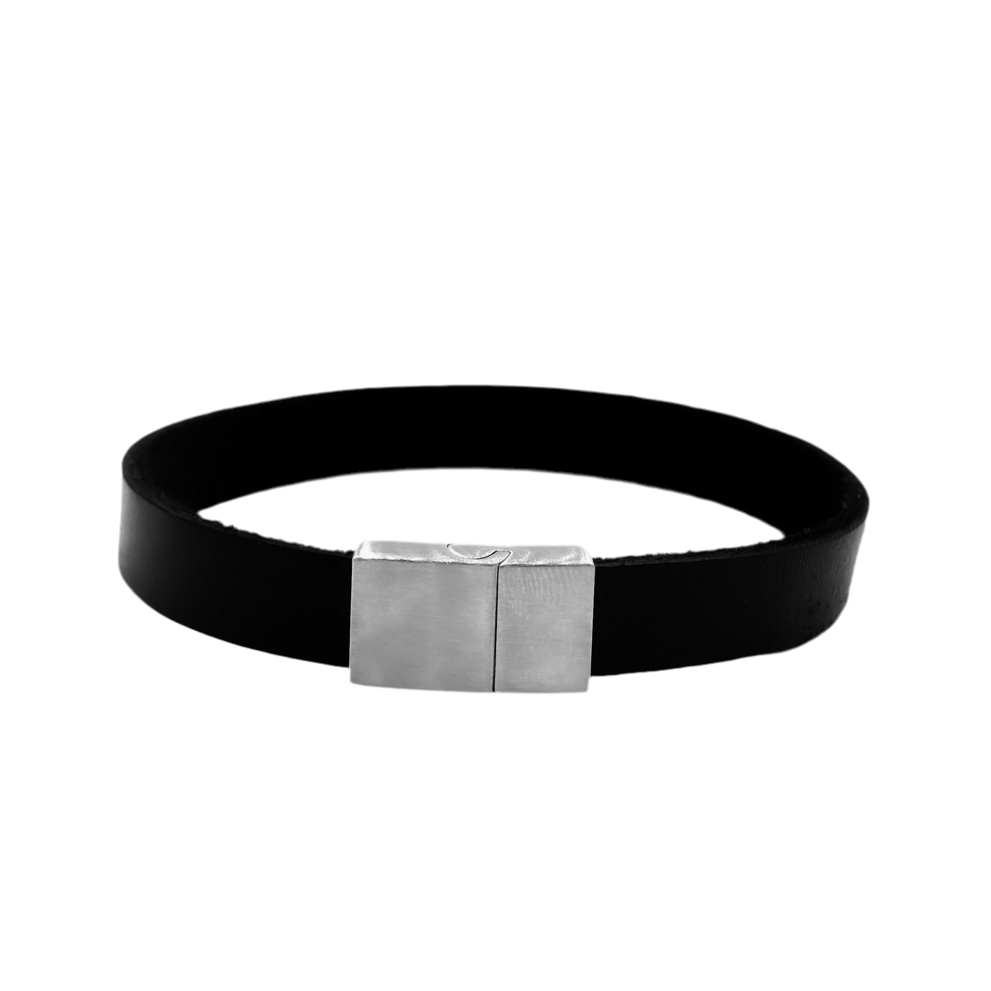 ROMALI Black Flat Leather Magnetic Bracelet - ROMALI