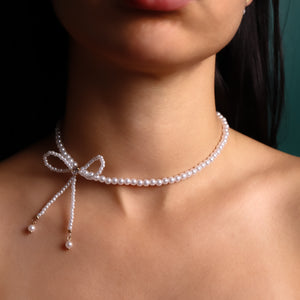 ROMALI Pearl Bowtie Choker Necklace - ROMALI