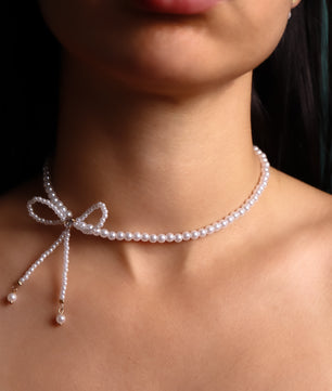 ROMALI Pearl Bowtie Choker Necklace - ROMALI