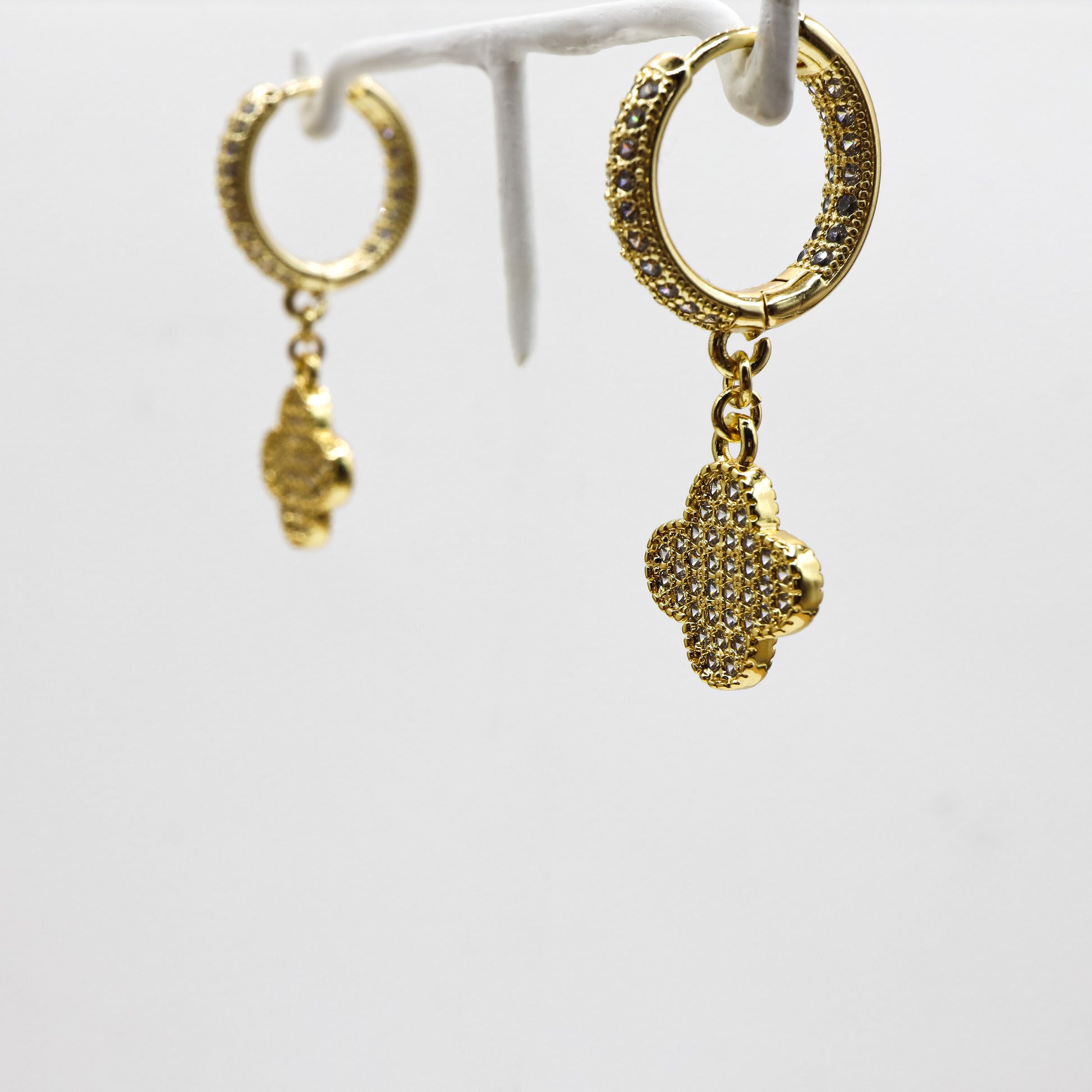 18K Gold-Plated Sparkle Clover Hoop Earrings