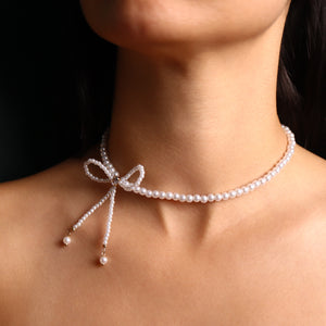 ROMALI Pearl Bowtie Choker Necklace - ROMALI