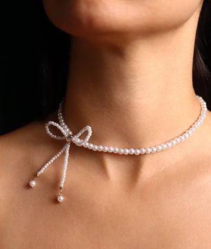 ROMALI Pearl Bowtie Choker Necklace - ROMALI