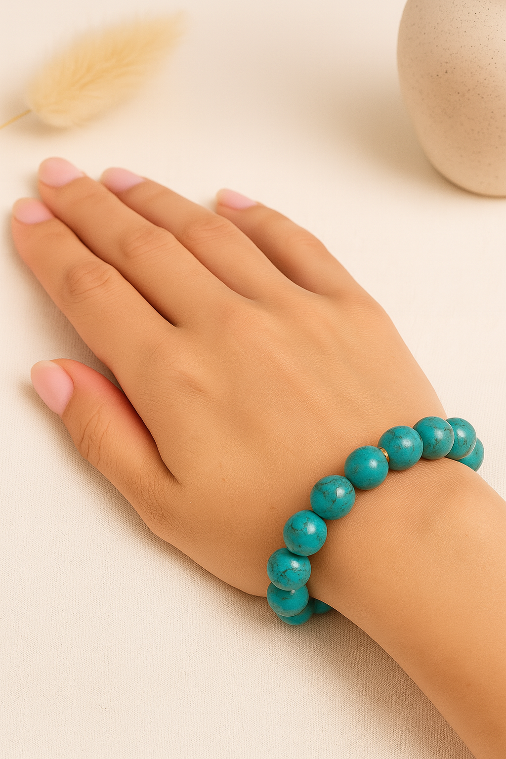 ROMALI 18K Gold-Plated Natural Turquoise Bracelet 10mm - ROMALI