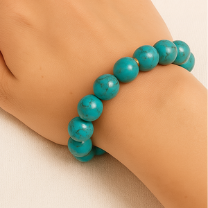 ROMALI 18K Gold-Plated Natural Turquoise Bracelet 10mm