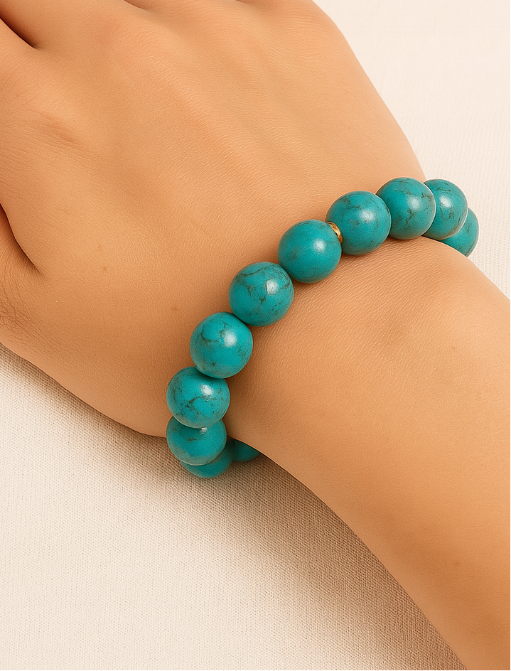 ROMALI 18K Gold-Plated Natural Turquoise Bracelet 10mm