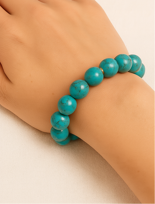 ROMALI 18K Gold-Plated Natural Turquoise Bracelet 10mm