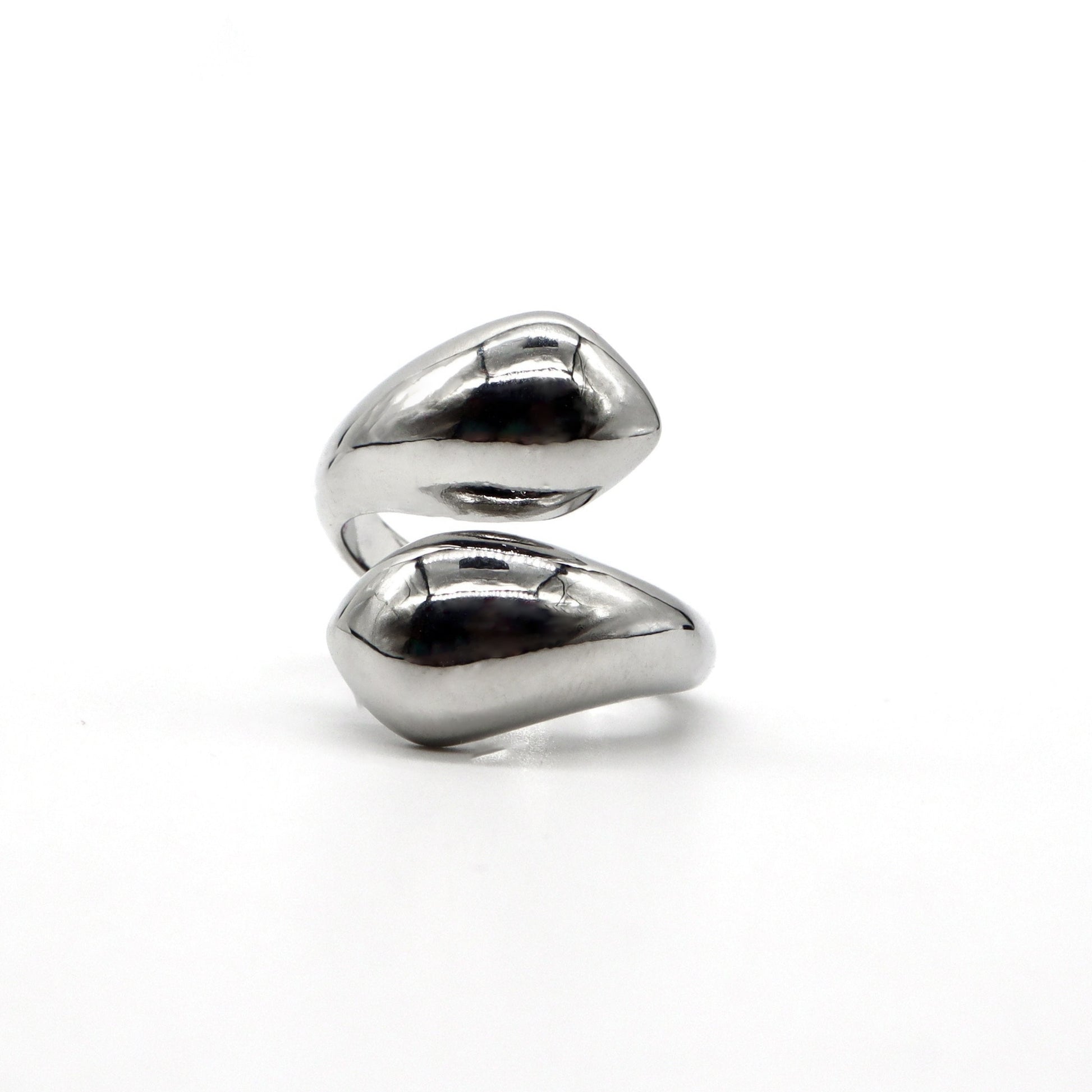 Silver Twist Open Ring – Adjustable Stainless Steel Statement Ring