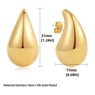 18k Gold-Plated Large Chunky Golden Teardrop Earrings