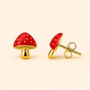 ROMALI 18K Gold-Plated Red Enamel Mushroom Stud Earrings - ROMALI