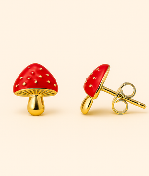 ROMALI 18K Gold-Plated Red Enamel Mushroom Stud Earrings - ROMALI
