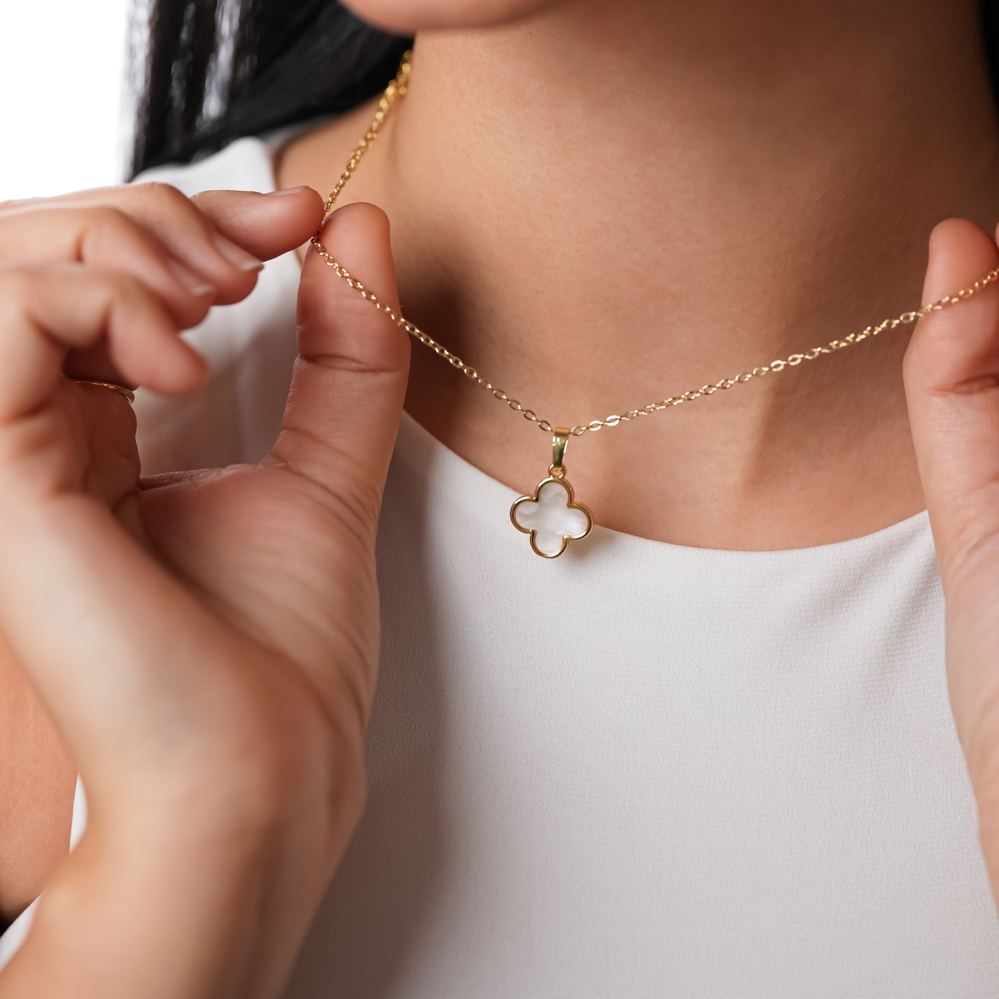 ROMALI 18K Gold-Plated Shell Clover Pendant Necklace - ROMALI