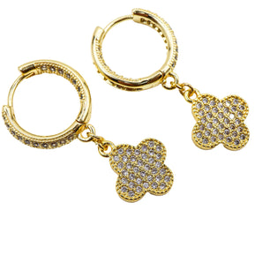 18K Gold-Plated Sparkle Clover Hoop Earrings