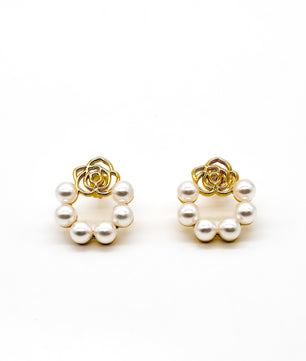 ROMALI 18k Gold-Plated Rose and Pearl Hoop Earrings - ROMALI